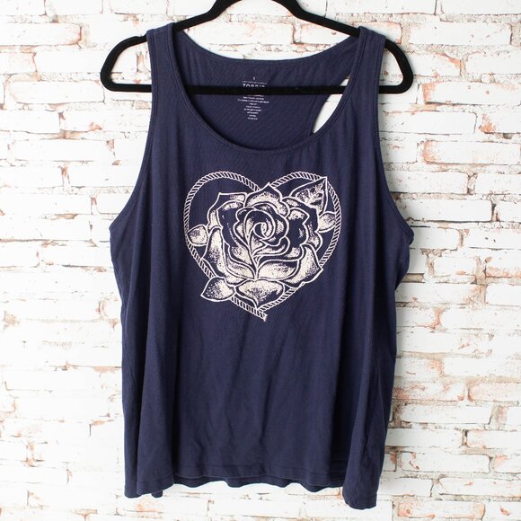Torrid Women’s Navy Blue Graphic Tank Top Rose Heart Print Size 1 Plus 1X - Picture 1 of 6